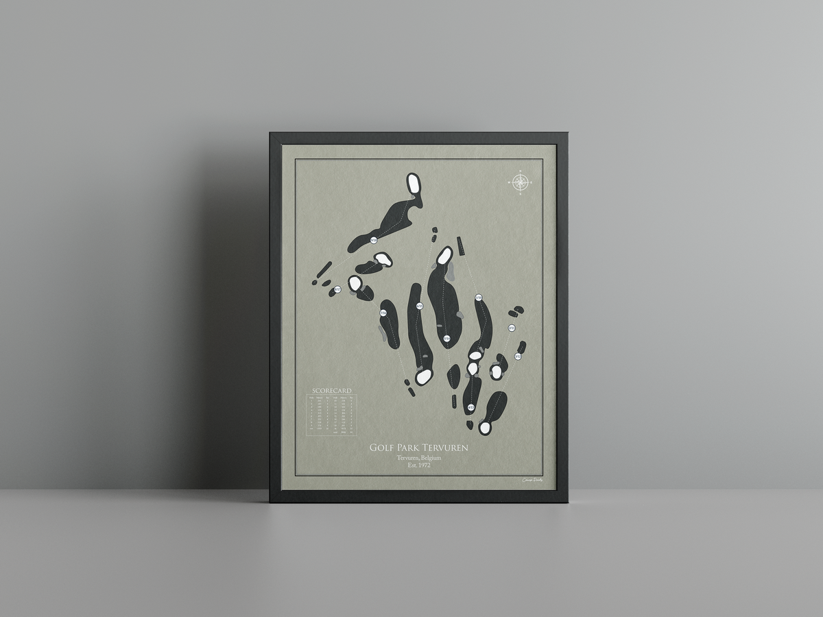 Golf Park Tervuren golf course print, brown frame