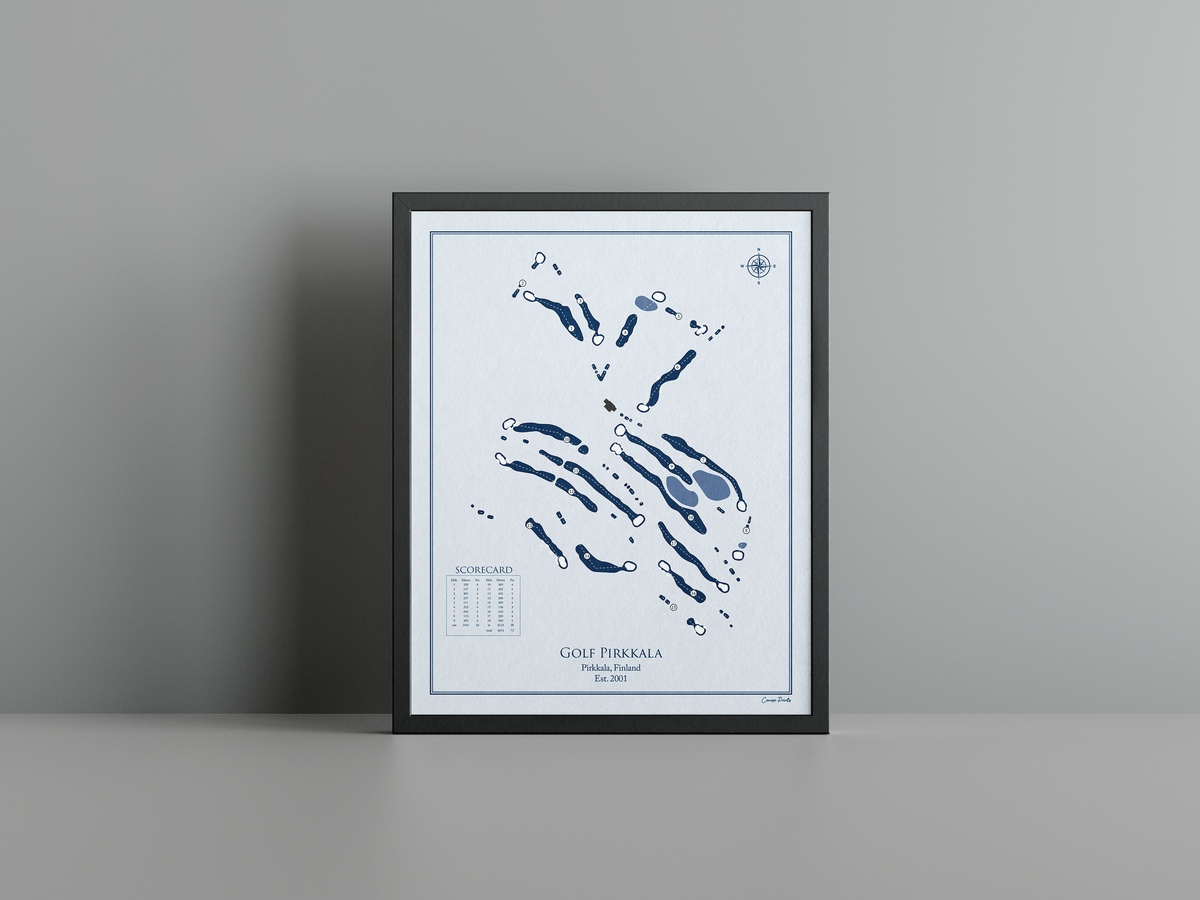 Golf Pirkkala golf course print, blue frame
