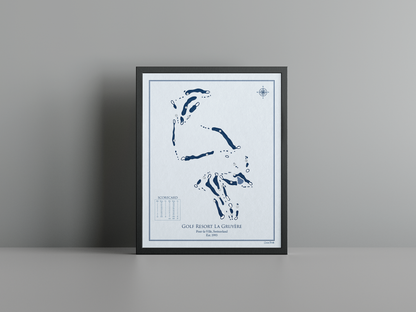 Golf Resort La Gruyère golf course print, blue frame