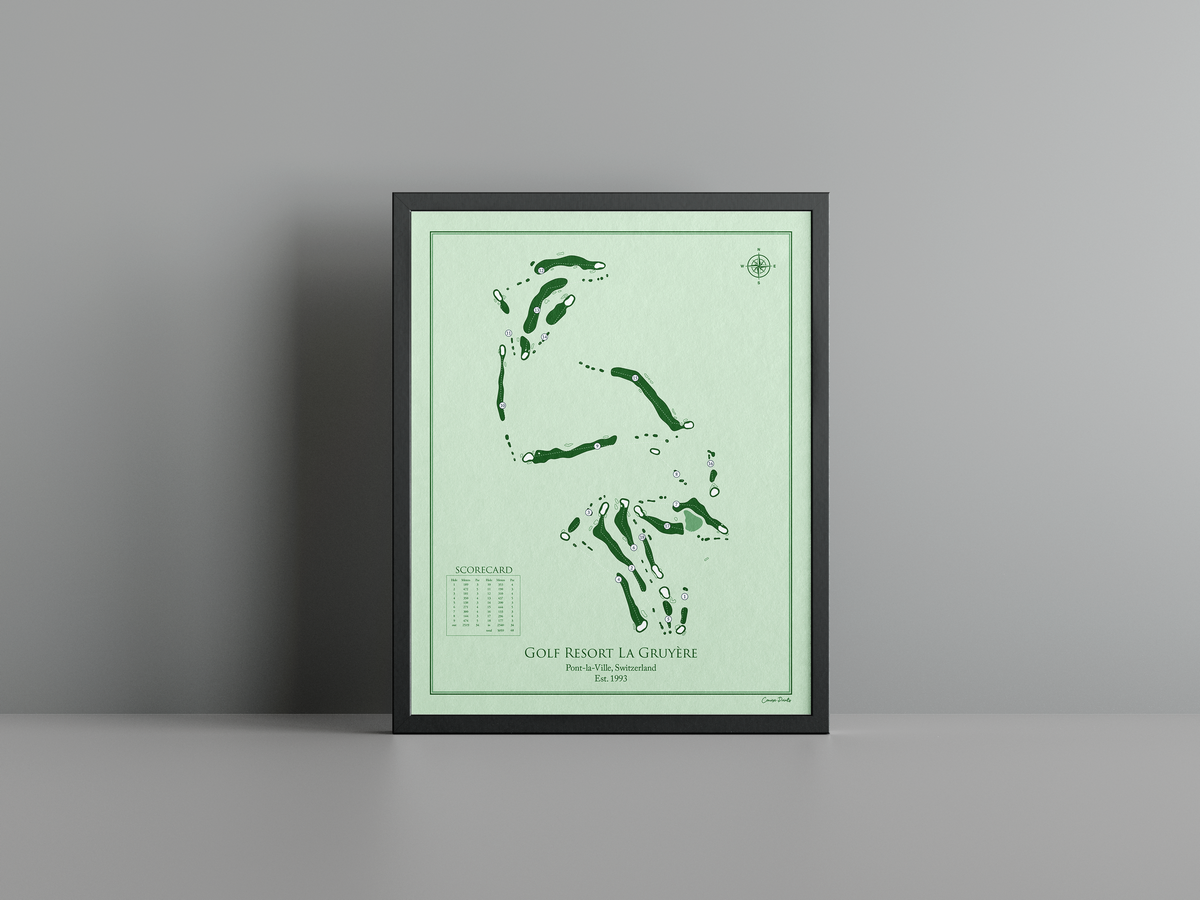 Golf Resort La Gruyère golf course print, green frame
