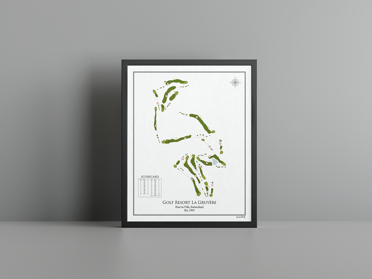 Golf Resort La Gruyère golf course print, white frame