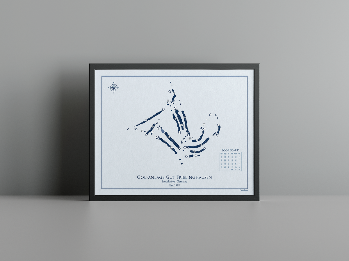 Golfanlage Gut Frielinghausen golf course print, blue frame