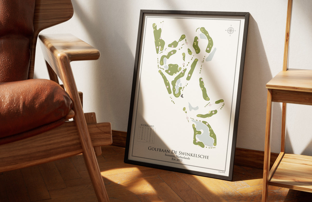 Golfbaan De Swinkelsche golf course print, framed 50x70 black frame