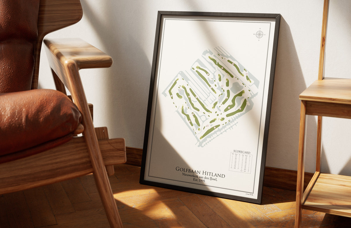 Golfbaan Hitland golf course print, framed 50x70 black frame