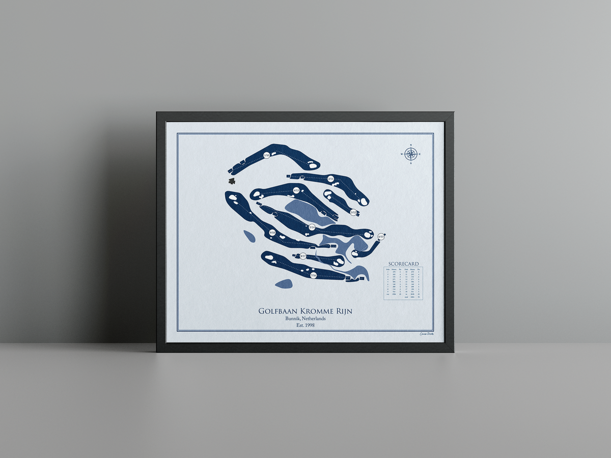 Golfbaan Kromme Rijn golf course print, blue frame