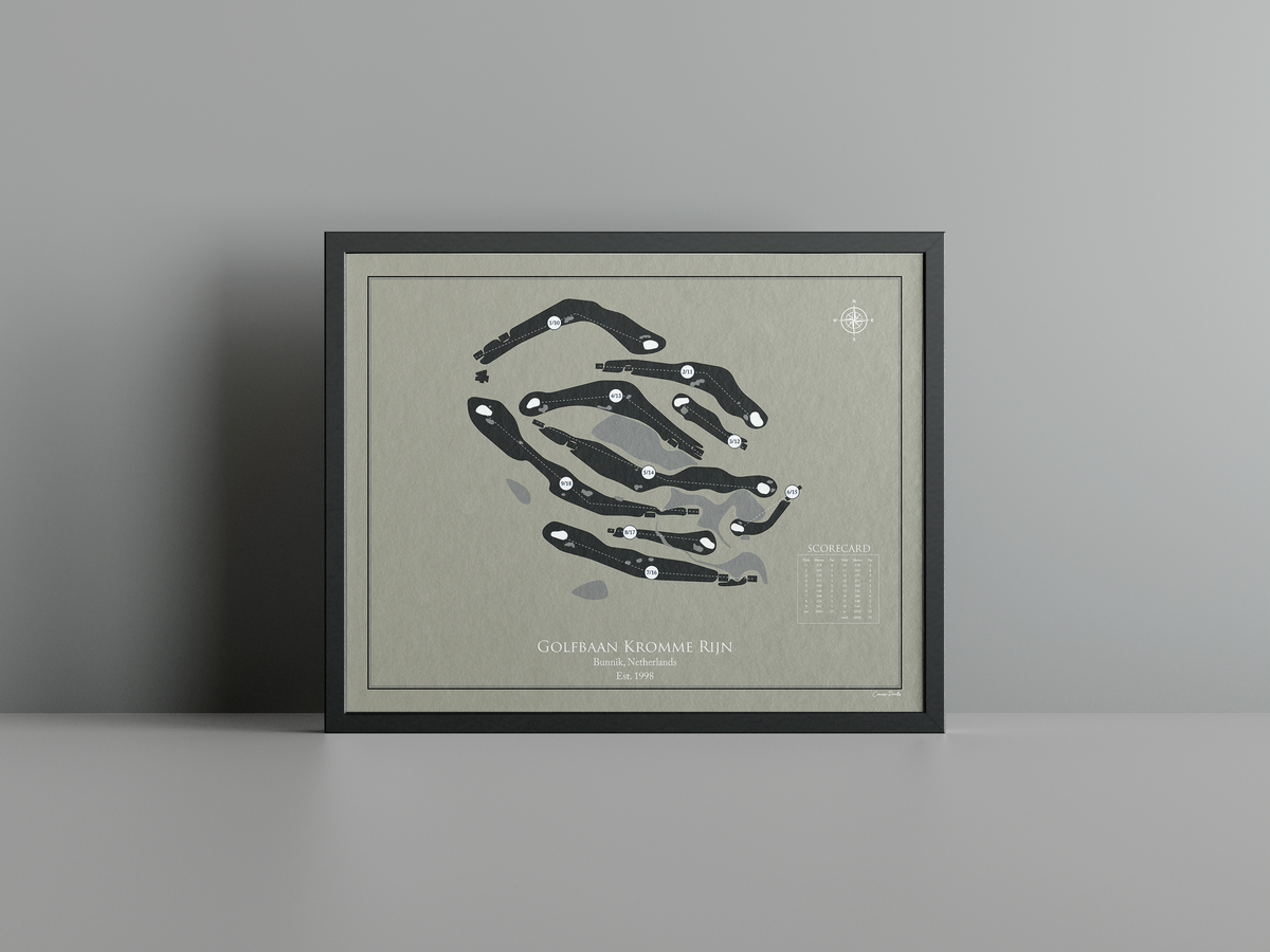 Golfbaan Kromme Rijn golf course print, brown frame