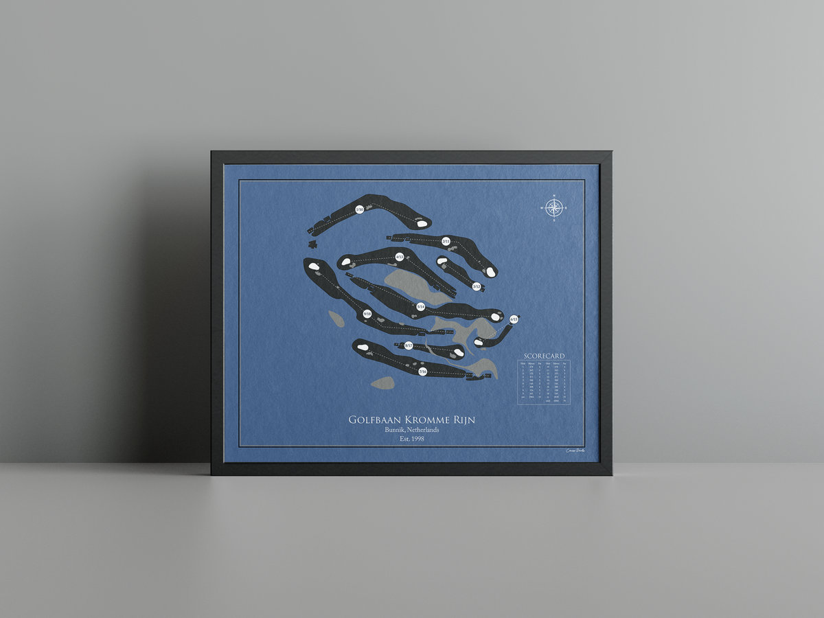 Golfbaan Kromme Rijn golf course print, navy frame