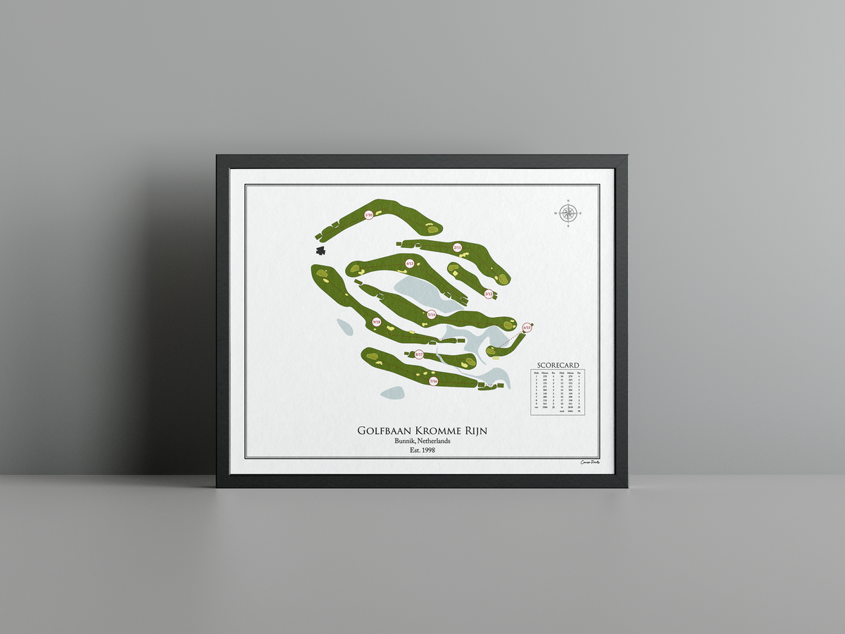 Golfbaan Kromme Rijn golf course print, white frame