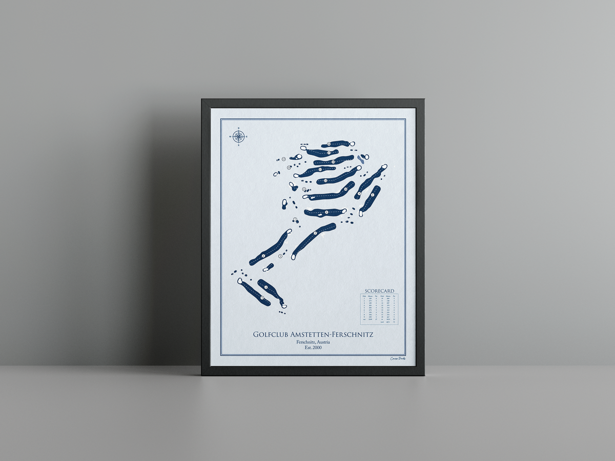 Golfclub Amstetten-Ferschnitz golf course print, blue frame