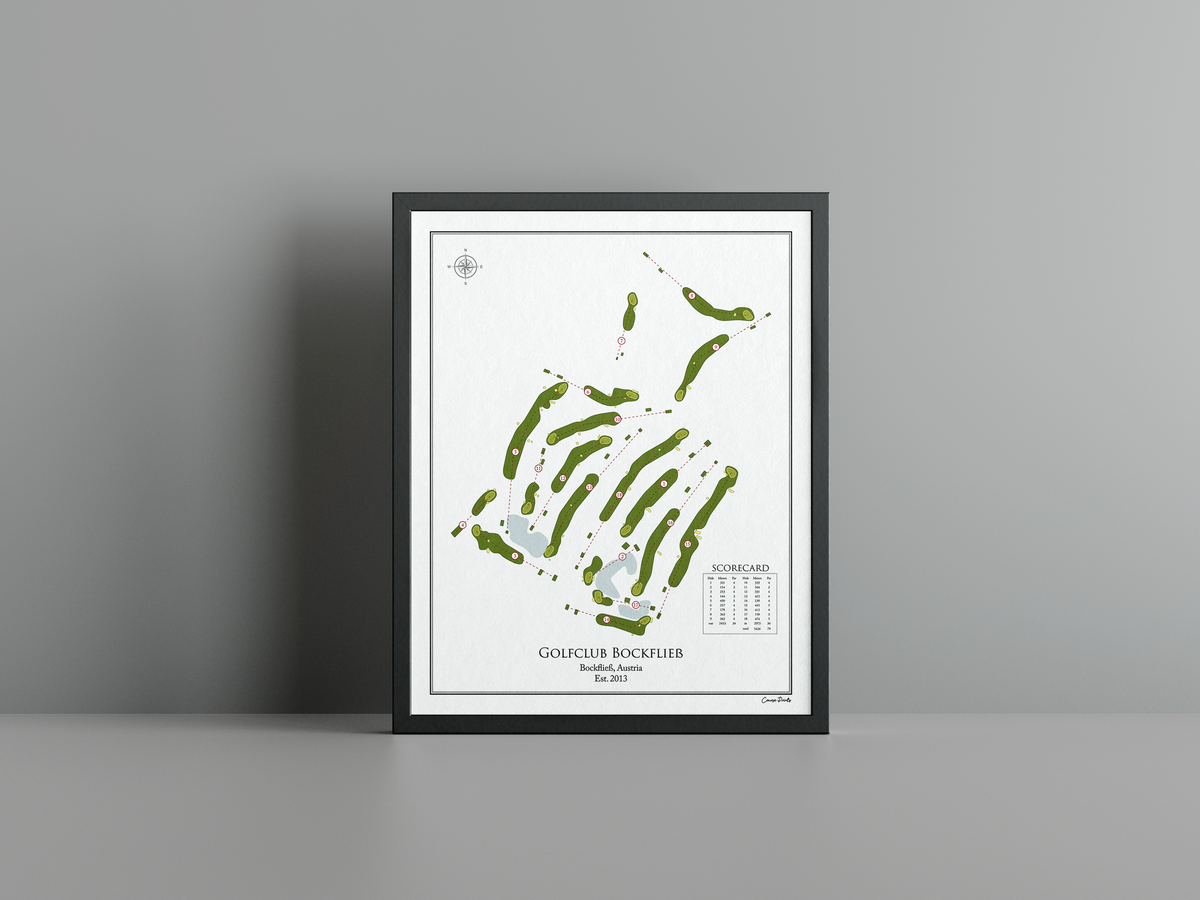 Golfclub Bockfließ golf course print, white frame