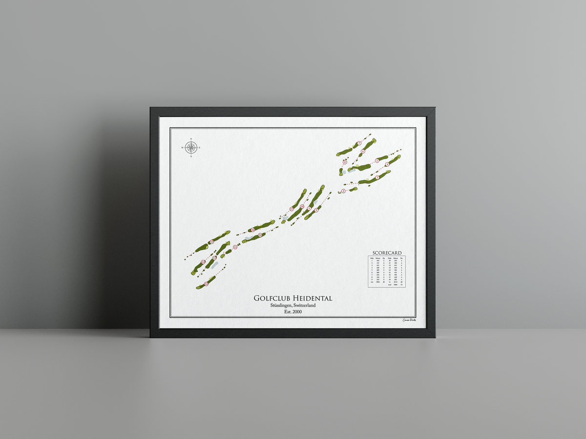 Golfclub Heidental golf course print, white frame