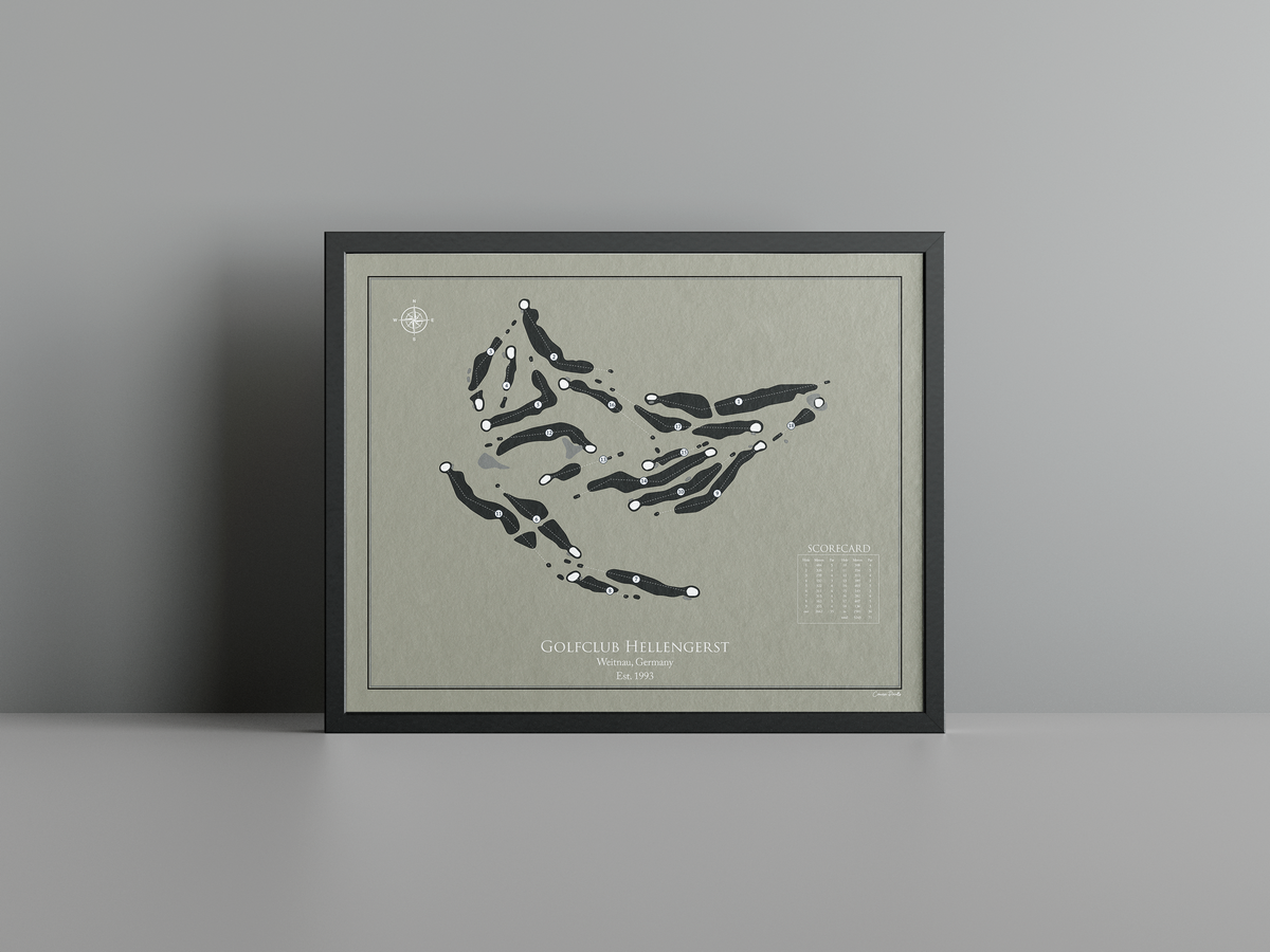 Golfclub Hellengerst golf course print, brown frame