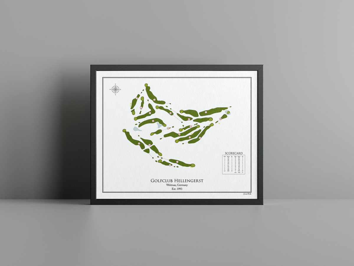Golfclub Hellengerst golf course print, white frame