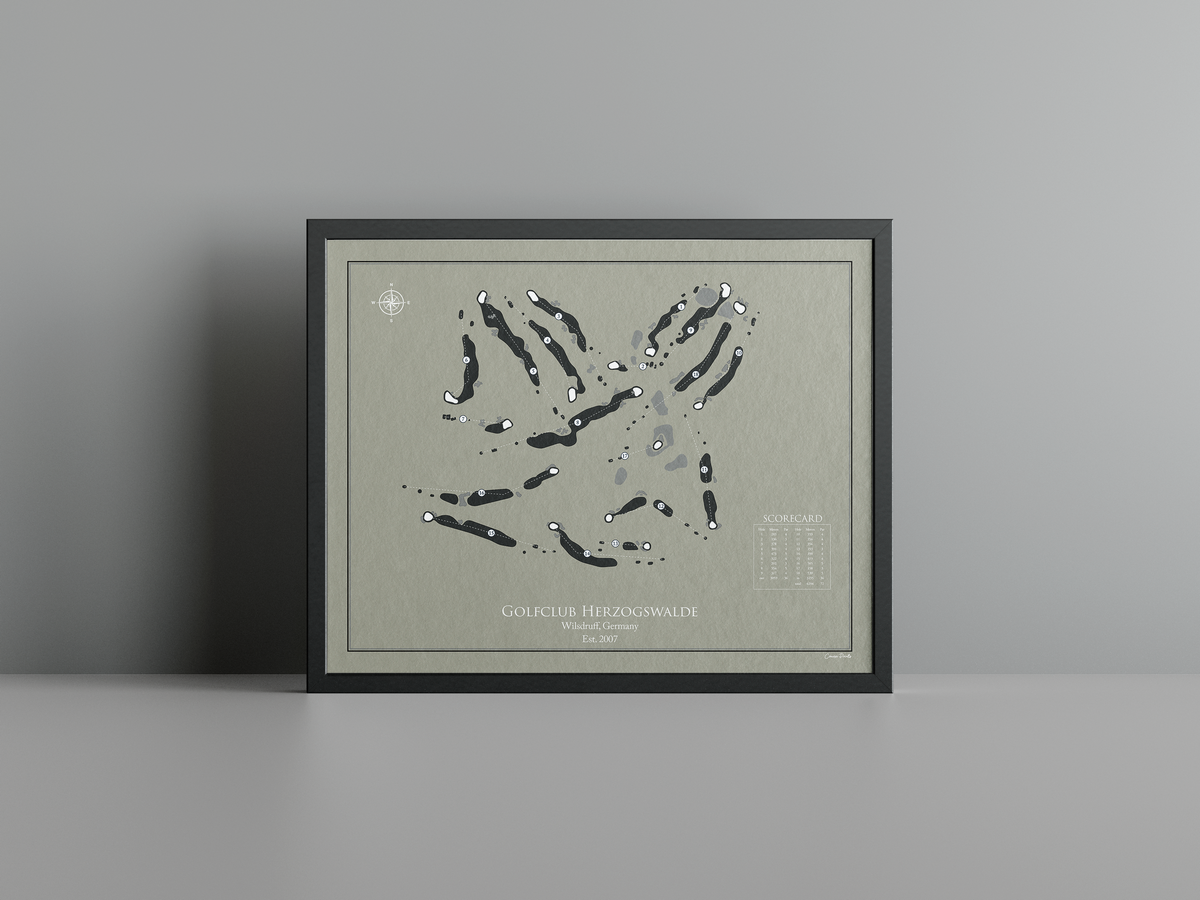 Golfclub Herzogswalde golf course print, brown frame