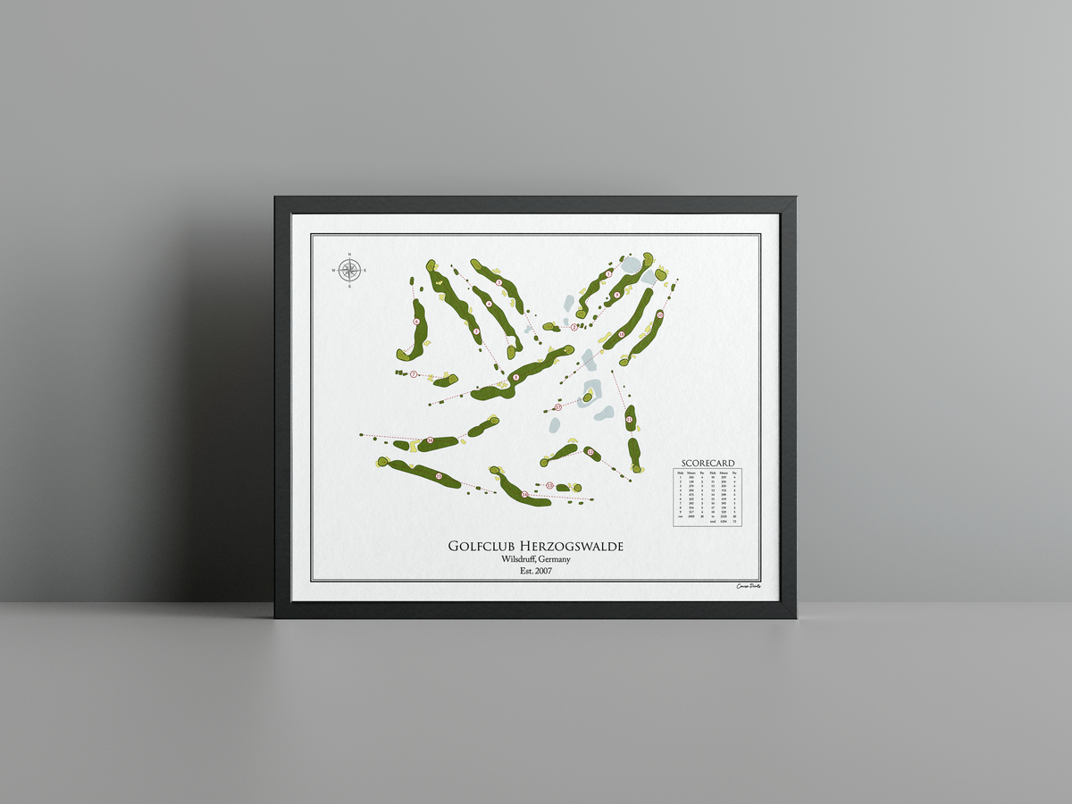 Golfclub Herzogswalde golf course print, white frame
