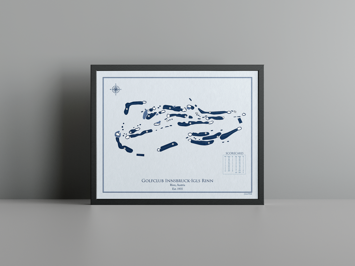 Golfclub Innsbruck-Igls Rinn golf course print, blue frame