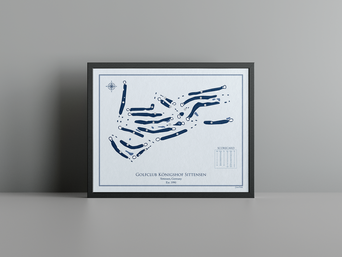 Golfclub Königshof Sittensen golf course print, blue frame