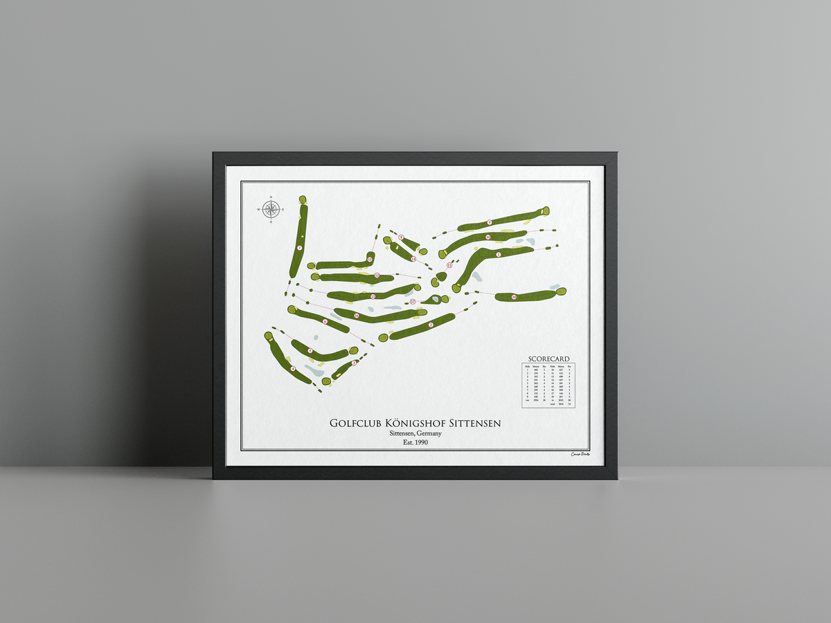 Golfclub Königshof Sittensen golf course print, white frame