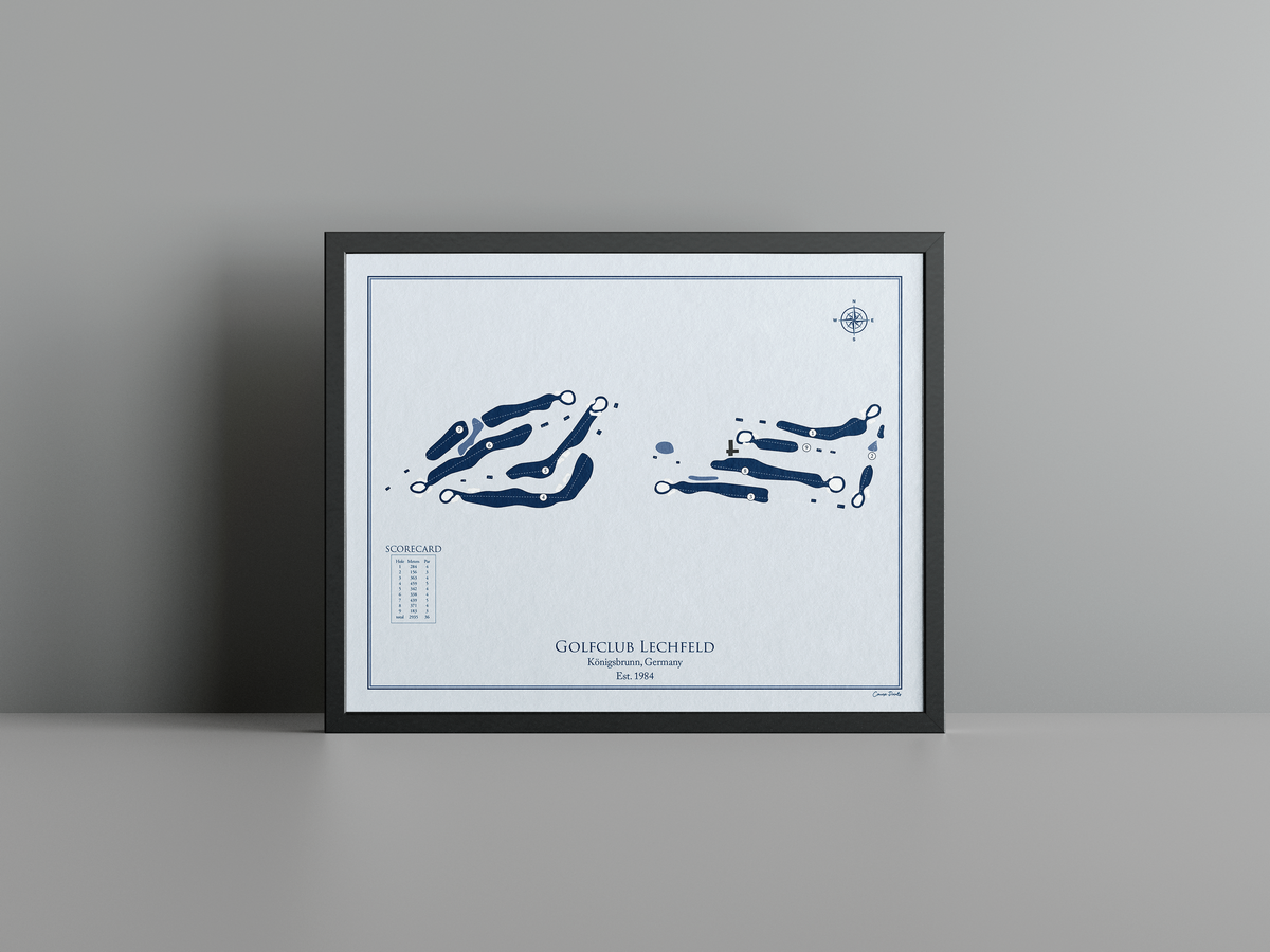 Golfclub Lechfeld golf course print, blue frame