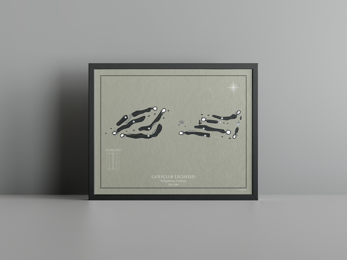 Golfclub Lechfeld golf course print, brown frame