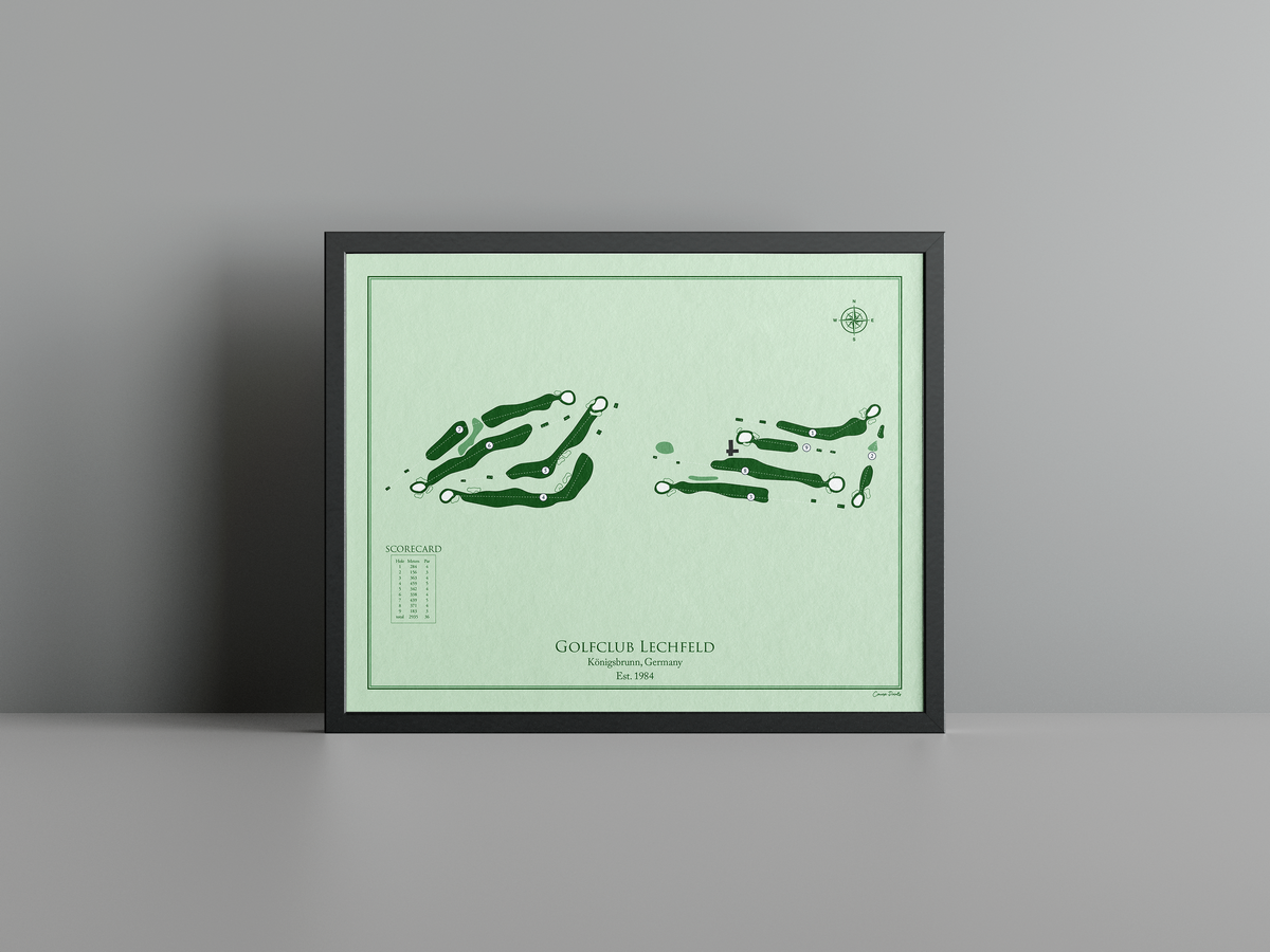 Golfclub Lechfeld golf course print, green frame