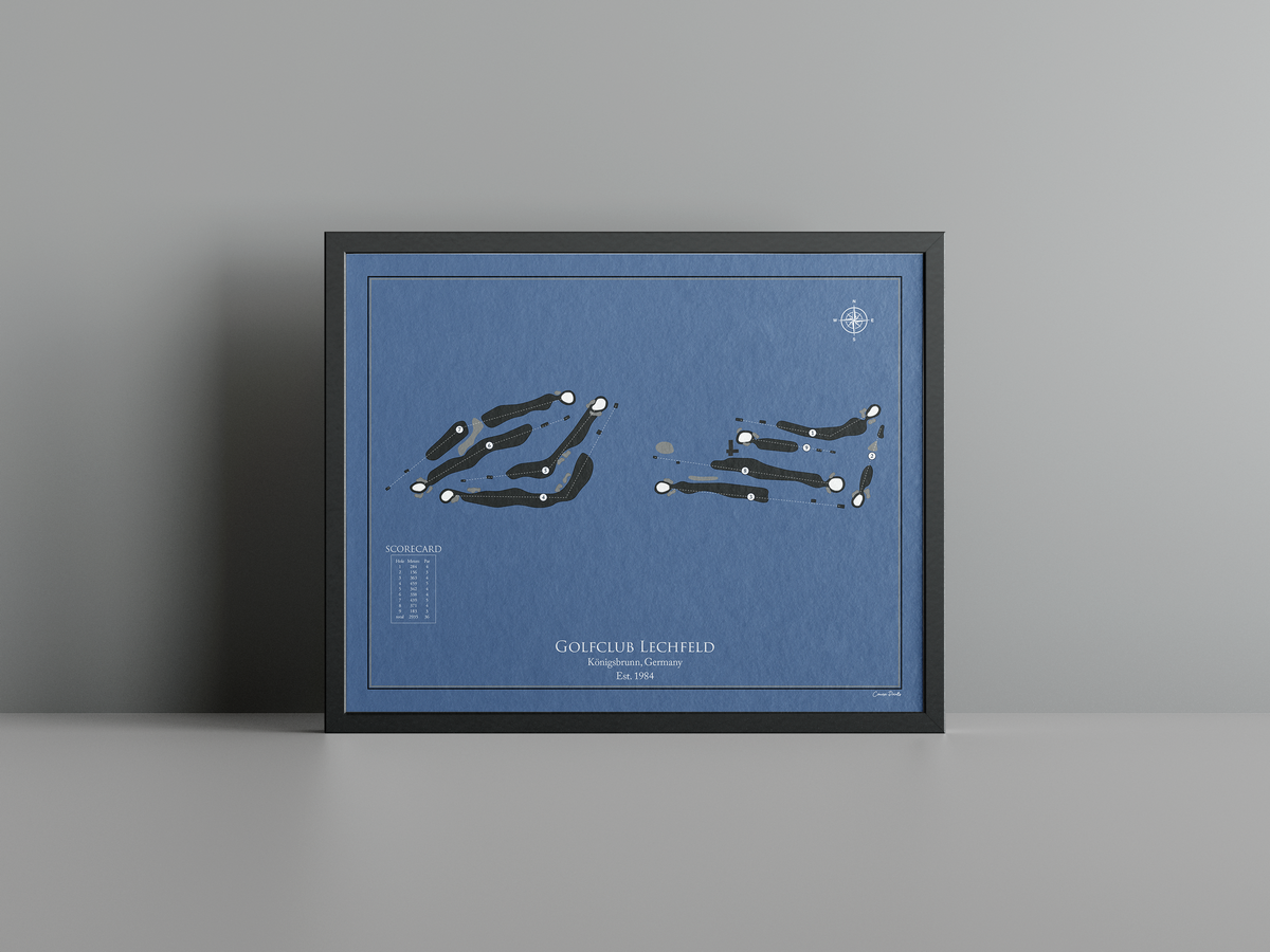 Golfclub Lechfeld golf course print, navy frame