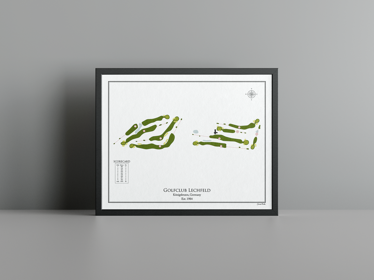Golfclub Lechfeld golf course print, white frame