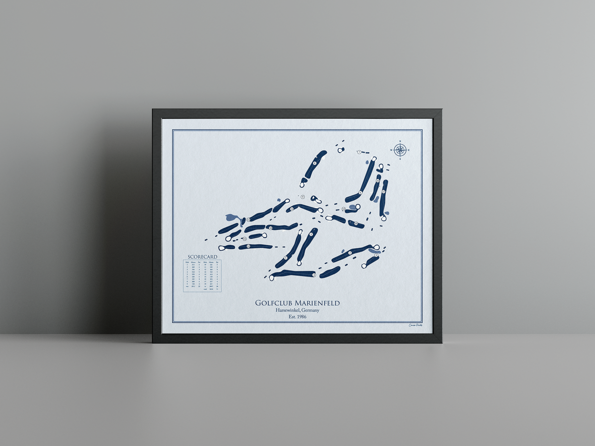 Golfclub Marienfeld golf course print, blue frame