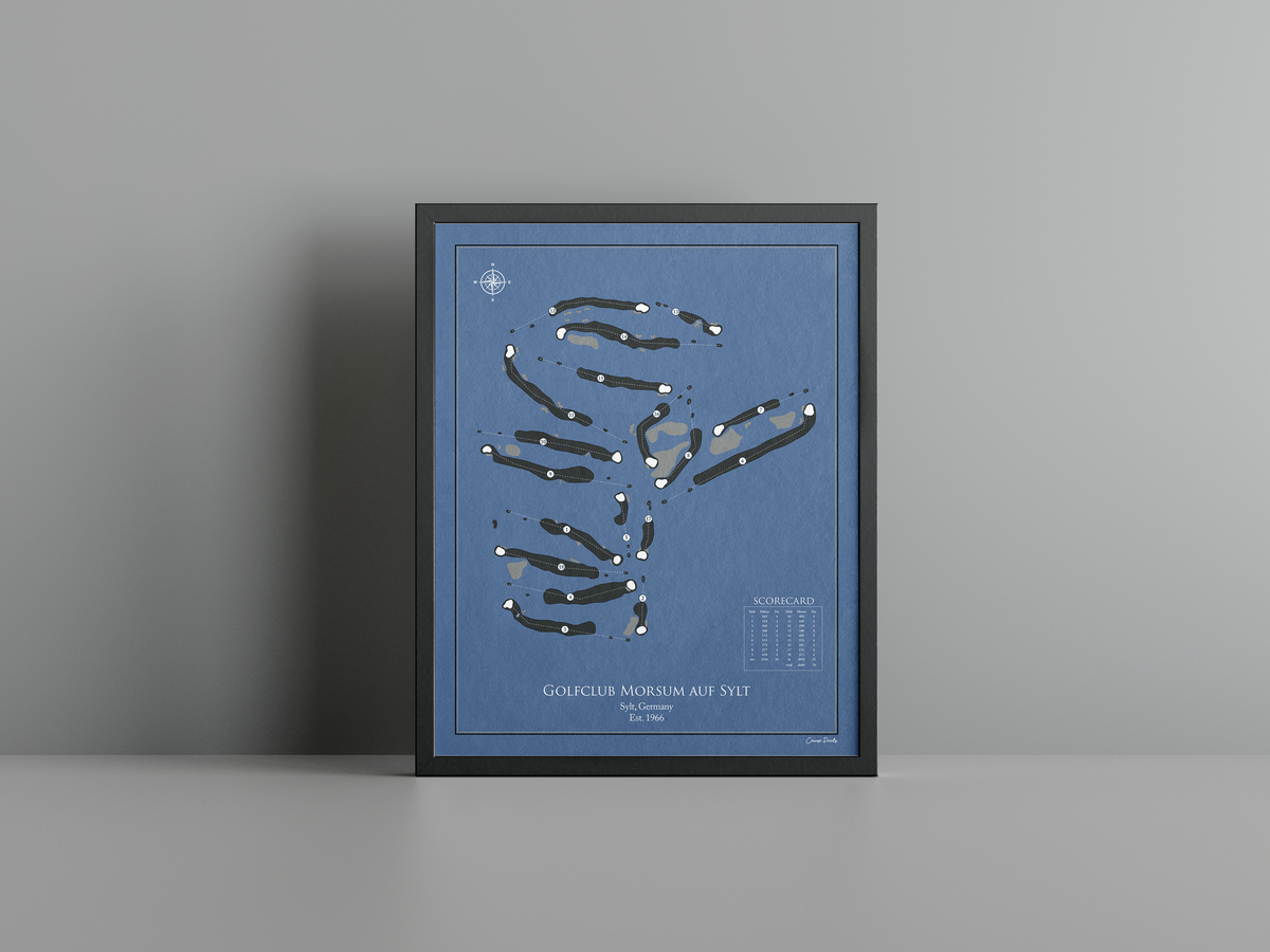 Golfclub Morsum auf Sylt golf course print, navy frame