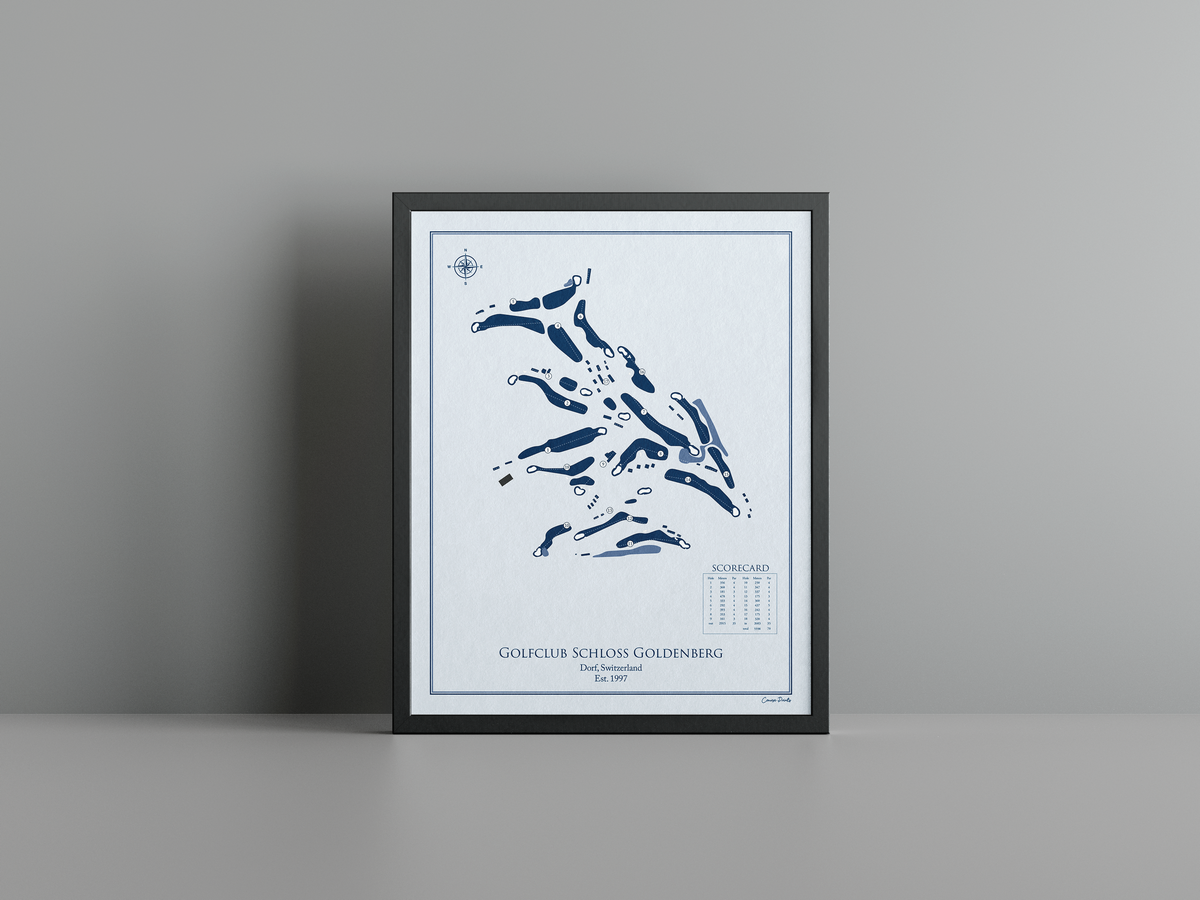 Golfclub Schloss Goldenberg golf course print, blue frame