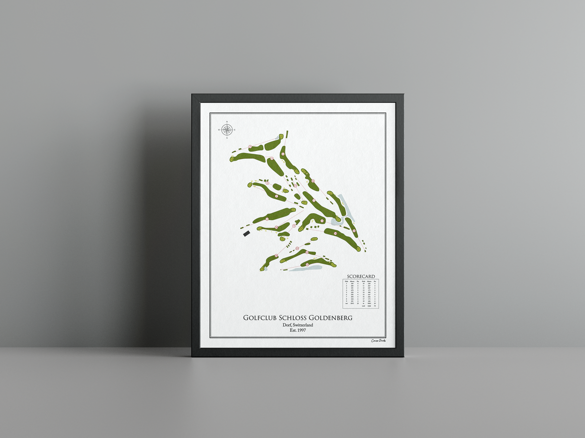 Golfclub Schloss Goldenberg golf course print, white frame