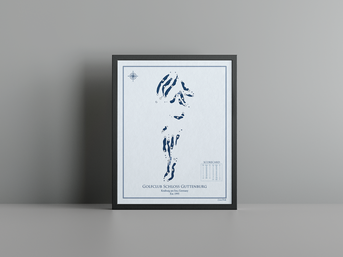 Golfclub Schloss Guttenburg golf course print, blue frame