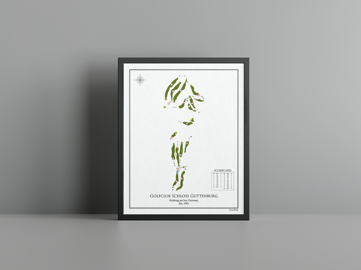 Golfclub Schloss Guttenburg golf course print, white frame