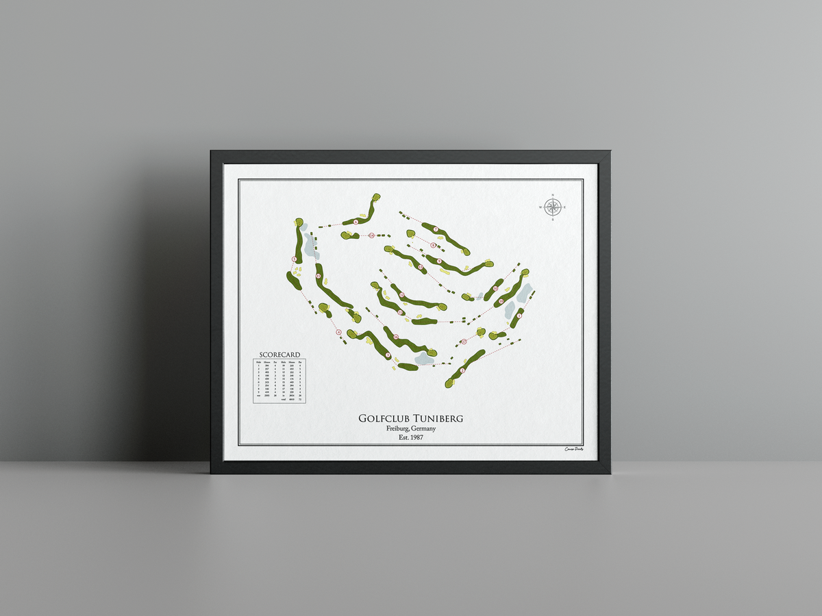 Golfclub Tuniberg golf course print, white frame