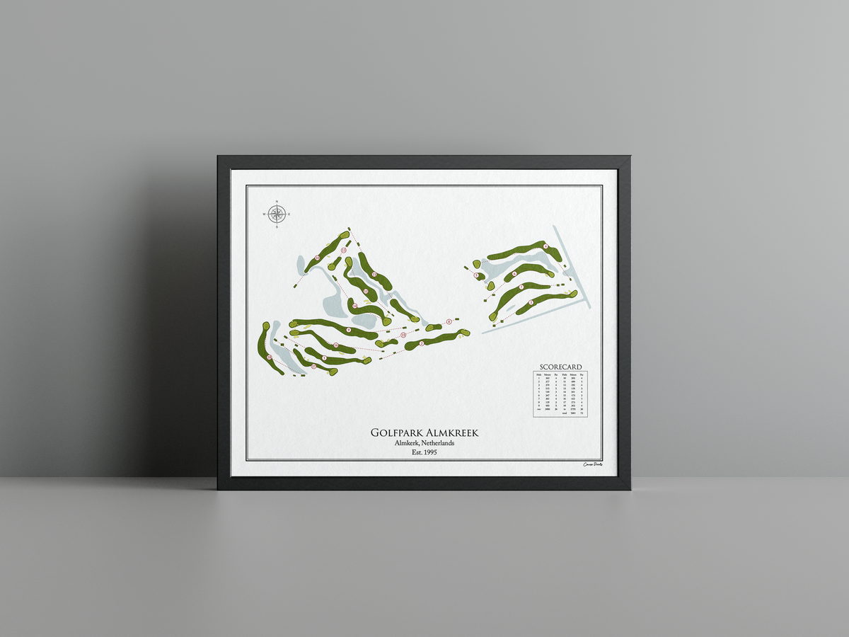 Golfpark Almkreek golf course print, white frame