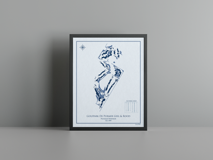 Golfpark De Purmer Geel & Rood golf course print, blue frame