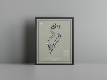 Golfpark De Purmer Geel & Rood golf course print, brown frame
