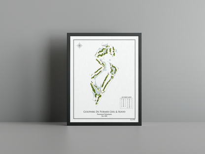Golfpark De Purmer Geel & Rood golf course print, white frame