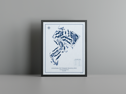 Golfpark De Purmer Rood & Wit golf course print, blue frame
