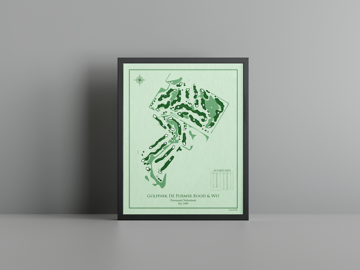 Golfpark De Purmer Rood & Wit golf course print, green frame