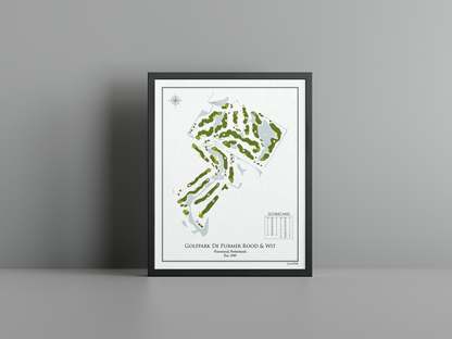Golfpark De Purmer Rood & Wit golf course print, white frame