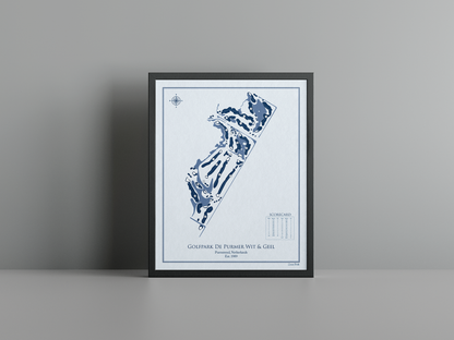 Golfpark De Purmer Wit & Geel golf course print, blue frame