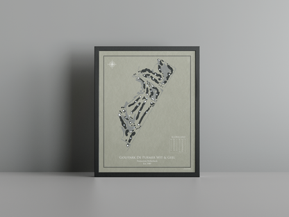 Golfpark De Purmer Wit & Geel golf course print, brown frame