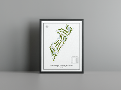 Golfpark De Purmer Wit & Geel golf course print, white frame