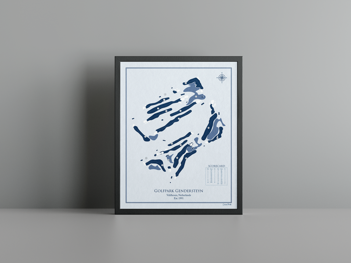Golfpark Gendersteyn golf course print, blue frame