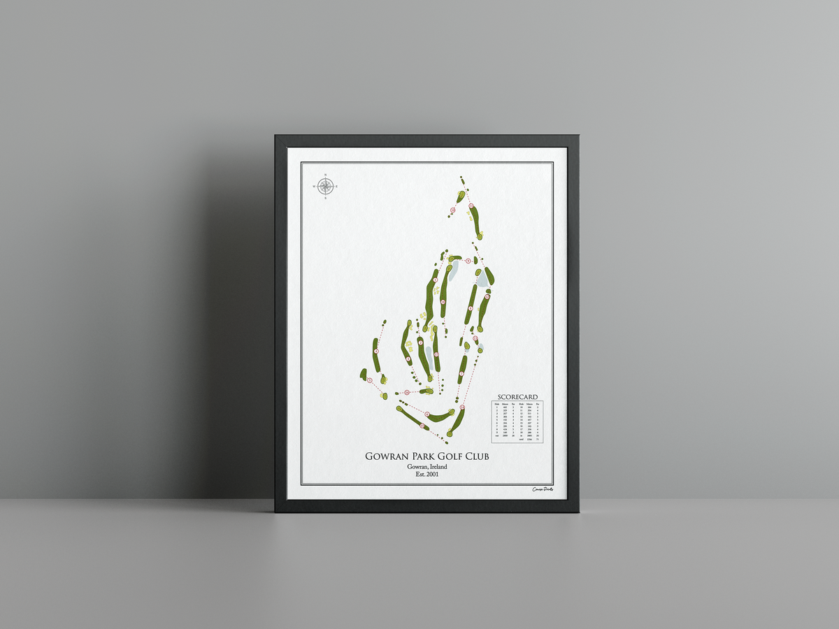 Gowran Park Golf Club golf course print, white frame