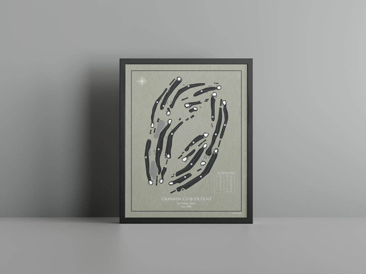 Granada Club de Golf golf course print, brown frame