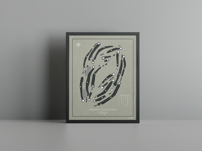 Granada Club de Golf golf course print, brown frame
