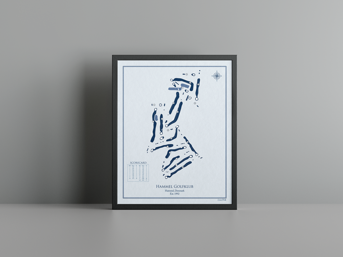 Hammel Golfklub golf course print, blue frame