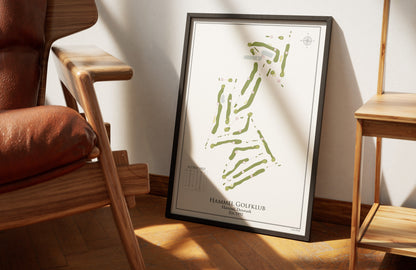 Hammel Golfklub golf course print, framed 50x70 black frame
